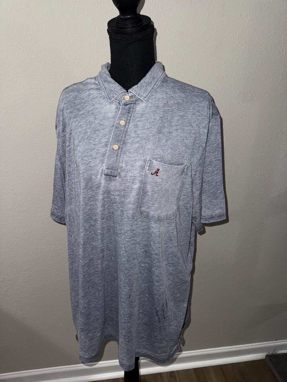 Johnnie-O Hangin' Out Alabama Crimson Tide Polo Shirt Mens XL Gray Heather READ￼
